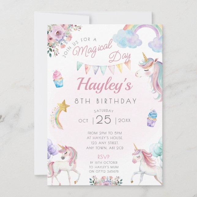 Unicorn Birthday Party Invitation Magical Day (Front)