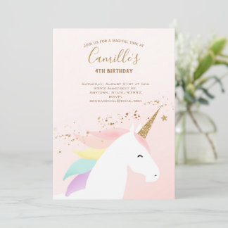 Unicorn birthday party invitation rainbow modern