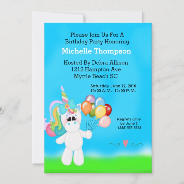 Unicorn Birthday Party Invitations (Front)
