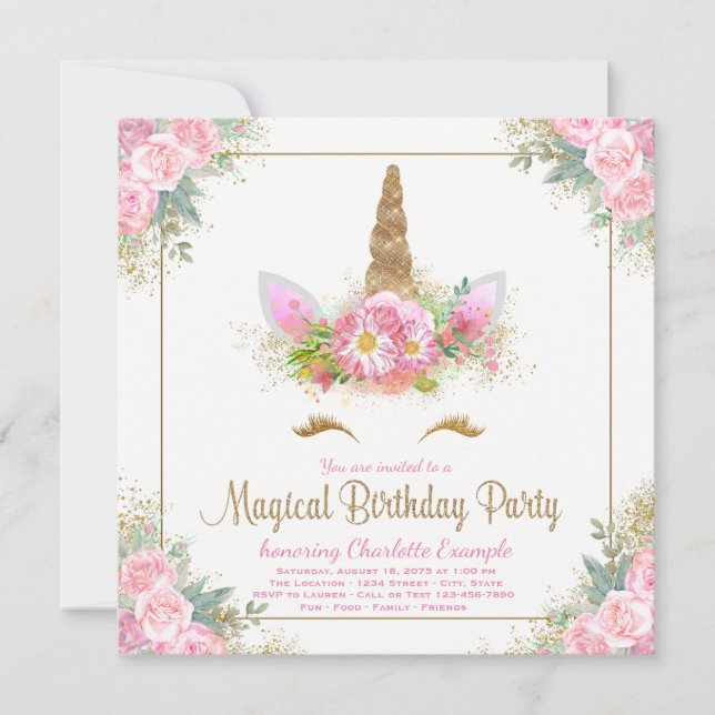 Unicorn Birthday Party Invitations (Front)