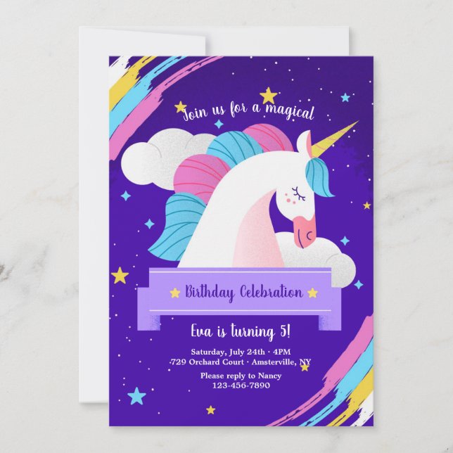 Unicorn Birthday Party Invitations (Front)