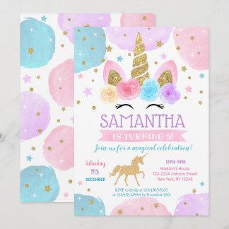 Unicorn Birthday Party Invitations Rainbow