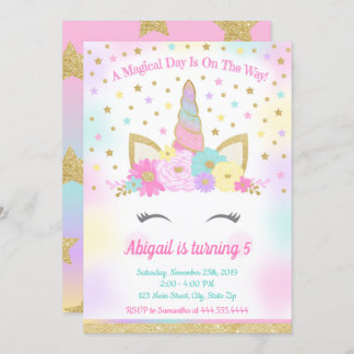 Unicorn Birthday Party Magical Rainbow Unicorn Inv Invitation