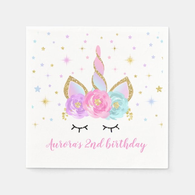 Unicorn Birthday Party Napkin Whimsical Unicorn (Front)