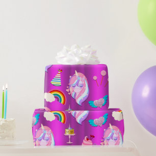 Unicorn Birthday Party on Pink Wrapping Paper