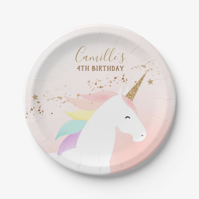 Unicorn birthday party Paper Plate (Front)