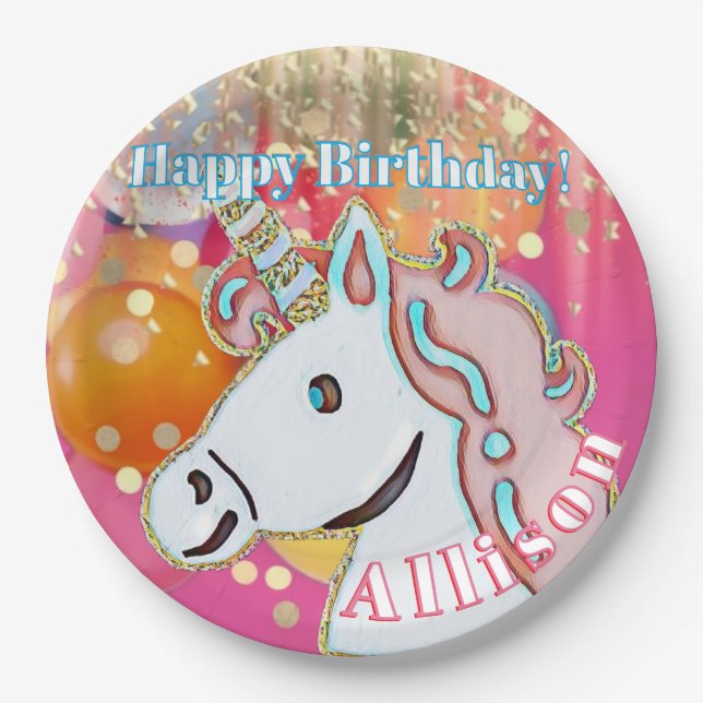 Unicorn Birthday Party  Paper Plate (Front)