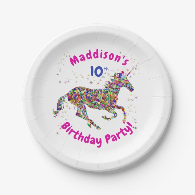 Unicorn - Birthday Party Paper Plate - Child 10th (Front)
