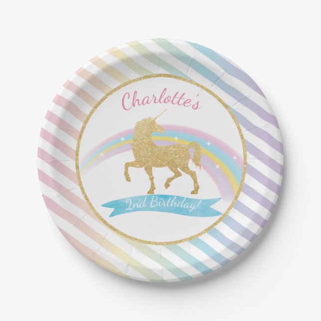 Unicorn Birthday Party Paper Plates (Front)