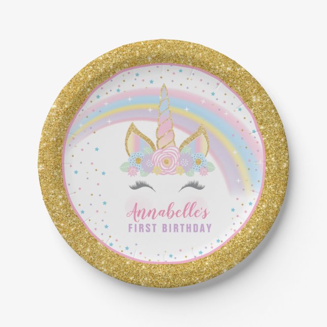 Unicorn Birthday Party Paper Plates (Front)