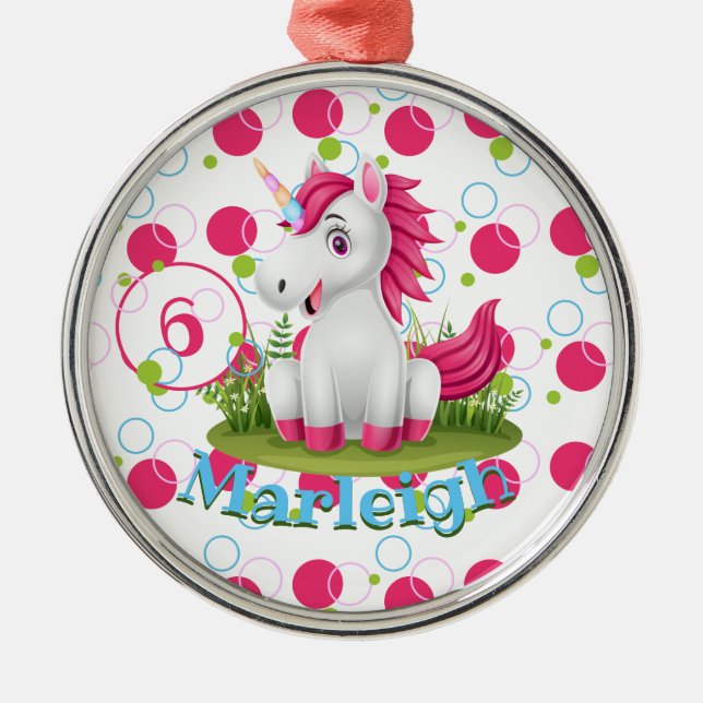 Unicorn Birthday Party Personalised Metal Ornament (Front)