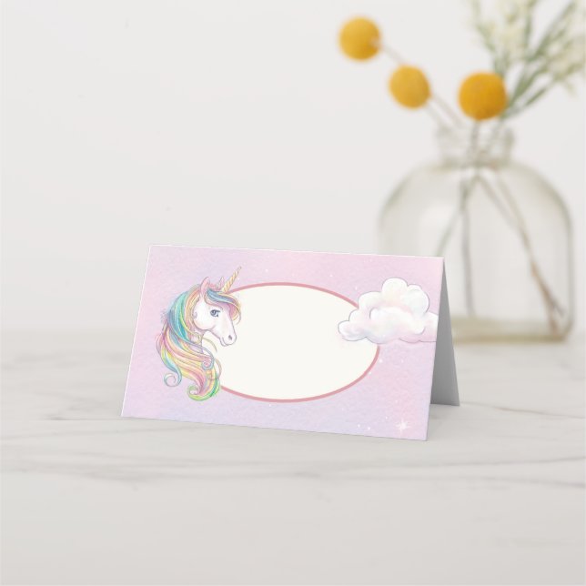 Unicorn birthday party place card (Front)