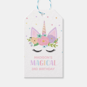 Unicorn Birthday Party Polka Dots Flowers  Gift Tags