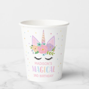 Unicorn Birthday Party Polka Dots Flowers Paper Cups