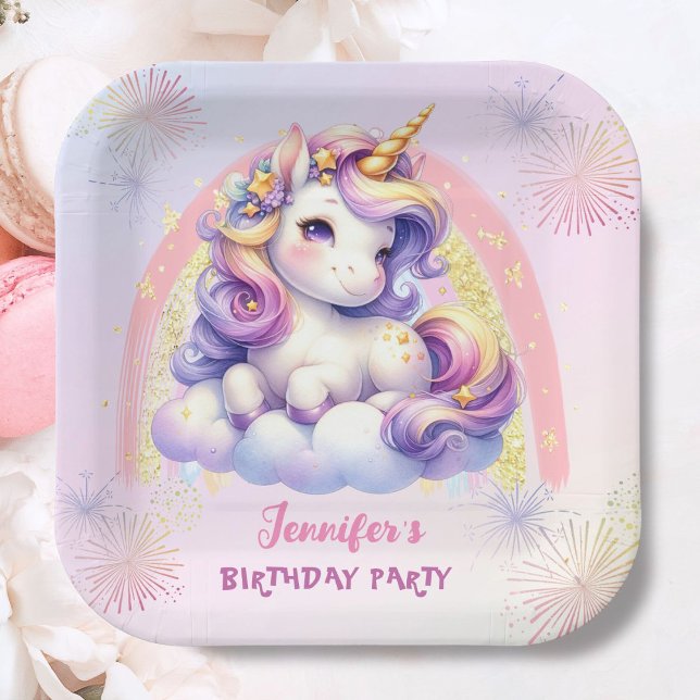 Unicorn Birthday Party Purple Pink & Gold Paper Plate (Creator Uploaded)