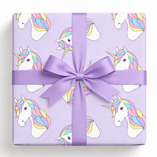 Unicorn Birthday Party Purple Wrapping Paper Sheet