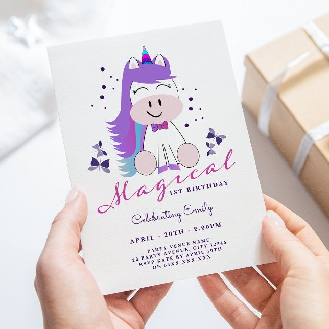 Unicorn Birthday Party Rainbow Colours Invitation (Creator Uploaded)