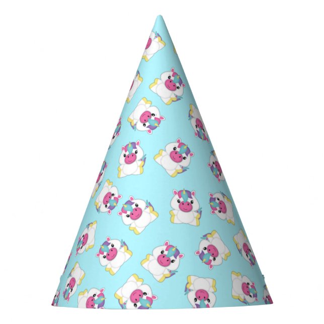 Unicorn Birthday Party Teal Party Hat (Front)