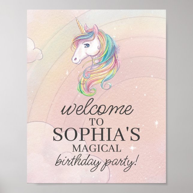 Unicorn birthday party welcome sign (Front)