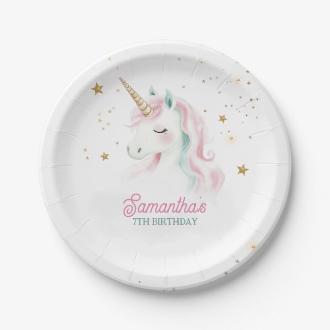 Unicorn Birthday, Pastel Unicorn, Rainbow Paper Plate (Front)