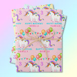 Unicorn Birthday Personalise Name 3 Colourful Wrapping Paper Sheet<br><div class="desc">Unicorn Birthday Party Personalise Girl's Name and Age 3 Colourful Wrapping Paper Sheets</div>
