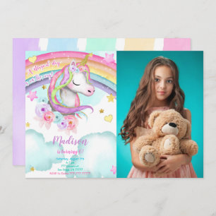 Unicorn Birthday Photo Invitation
