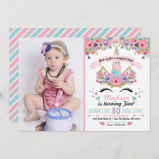 Unicorn Birthday Photo Invitation