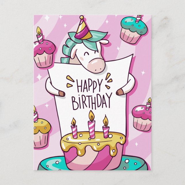 Unicorn Birthday Postcard (Front)
