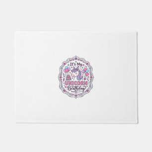 Unicorn Birthday Queen of Unicorn Land Trendy Grap Doormat