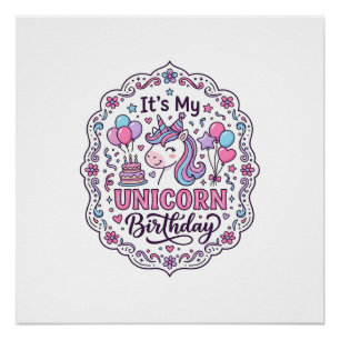 Unicorn Birthday Queen of Unicorn Land Trendy Grap Poster