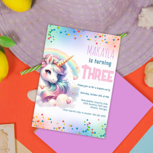 Unicorn Birthday Rainbow kids Party Customisable Invitation