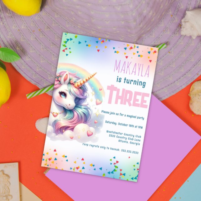 Unicorn Birthday Rainbow kids Party Customisable Invitation (Creator Uploaded)