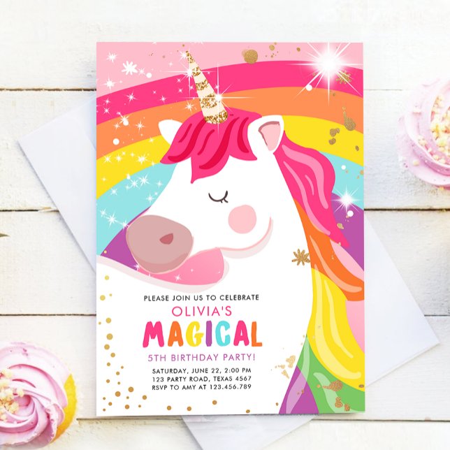 Unicorn Birthday Rainbow Party Magical Girl Pink Invitation (Creator Uploaded)