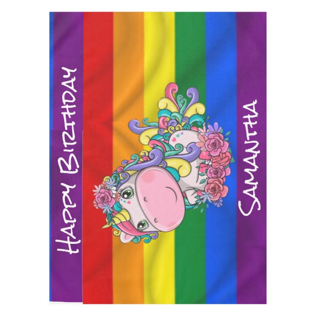 Unicorn Birthday Rainbow Tablecloth (Front)