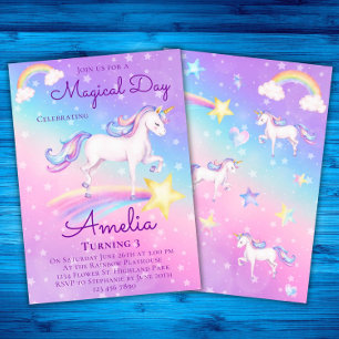Unicorn Birthday Rainbow Unicorn Birthday Party Invitation
