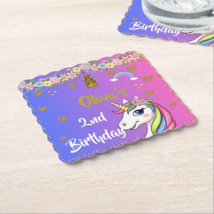 Unicorn Birthday Rainbow Unicorn Party Paper Coaster