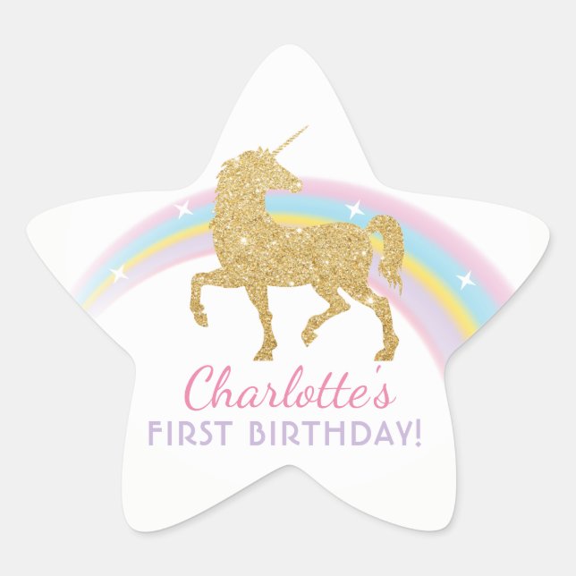 Unicorn Birthday Star Favour Stickers (Front)