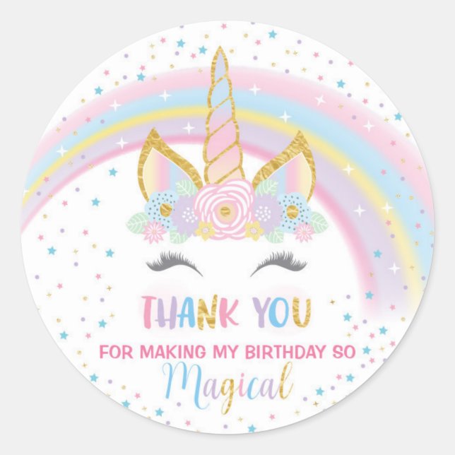 Unicorn Birthday Star Favour Stickers (Front)