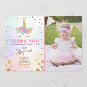 Unicorn Birthday Thank you card Pink Gold Magical