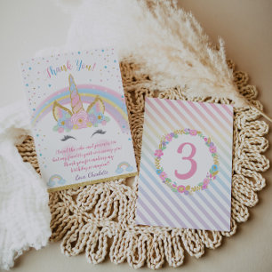 Unicorn Birthday Thank You Card, Unicorn Party Card