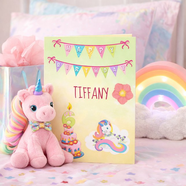 Unicorn Birthday Theme 6 years old Card (Creator Uploaded)