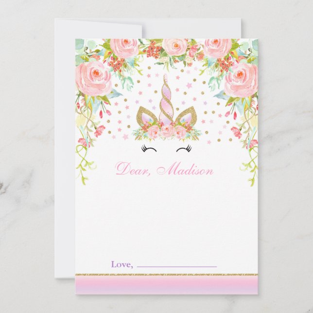 Unicorn Birthday Time Capsule Note Card Guestbook (Front)