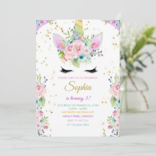 Unicorn Birthday With Glitter Invitation