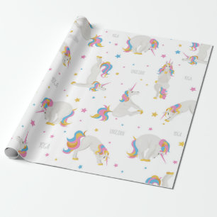 Unicorn Birthday yoga cute fun white whimsical Wrapping Paper