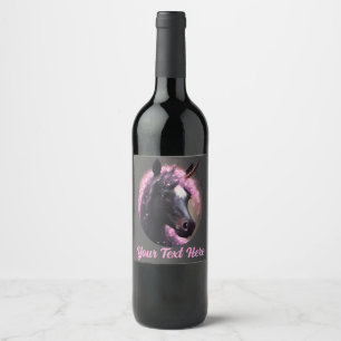 Unicorn Black and Pink Fairy Fantasy Creature Wine Label