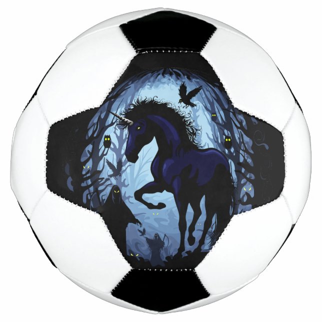 Unicorn Black Magic Fairy in Dark Forest Soccer Ball (Front)
