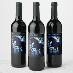 Unicorn Black Magic Fairy in Dark Forest Wine Label