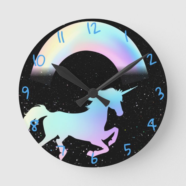 Unicorn Black Round Clock (Front)