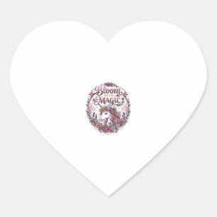 Unicorn Bloom with Magic POD Ready White Backgroun Heart Sticker