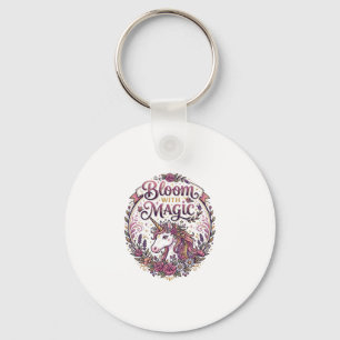 Unicorn Bloom with Magic POD Ready White Backgroun Key Ring